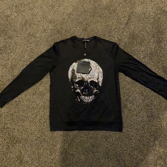 Philipp Plein men's black long sleeve sweat shirt size 54